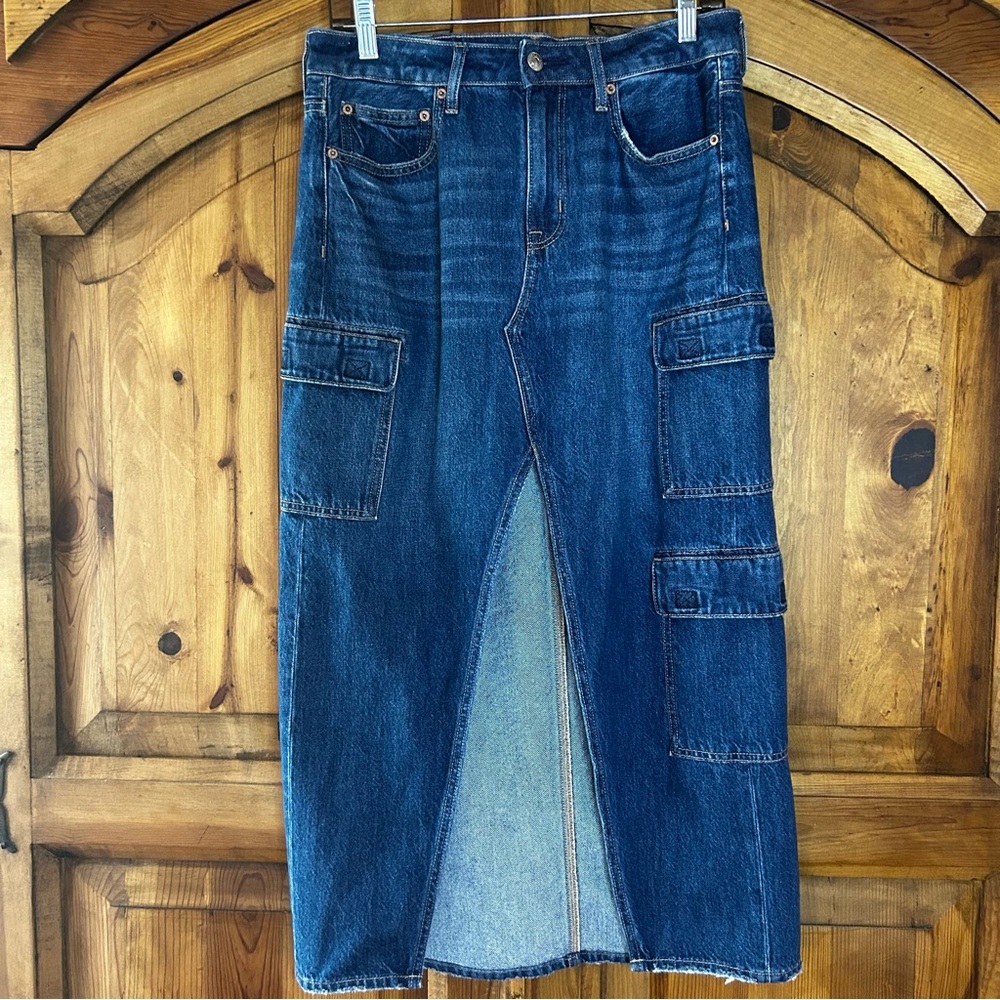 Y2K Low Rise Denim Maxi Skirt American Eagle Outfitters Retro Dark Blue Size 6